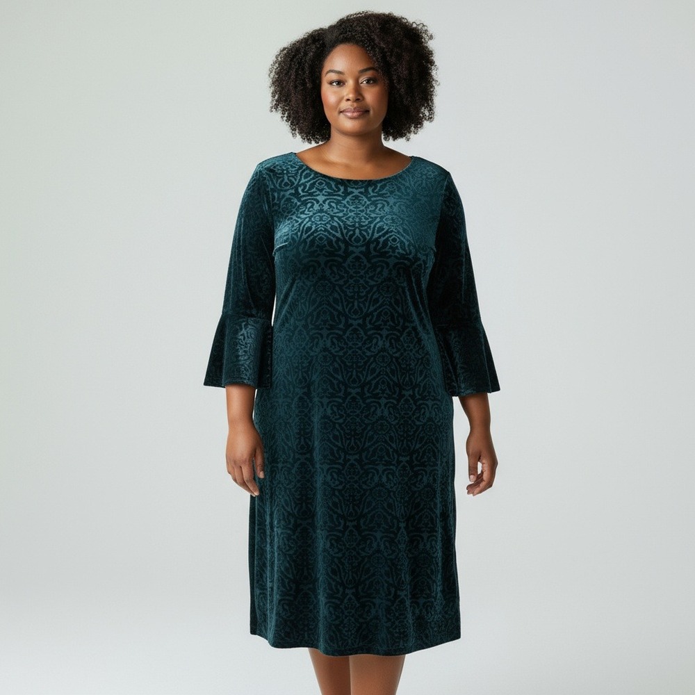 Jessica Howard Velvet Dress Teal Burnout Elegant 20W Cocktail Party Glam
